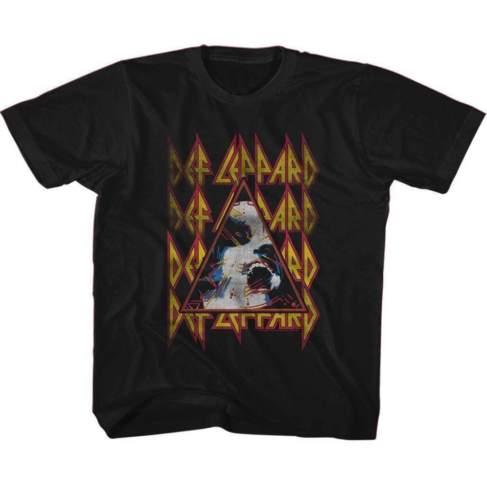 Def Leppard Hysteria Face And Logos Black Youth T Shirt